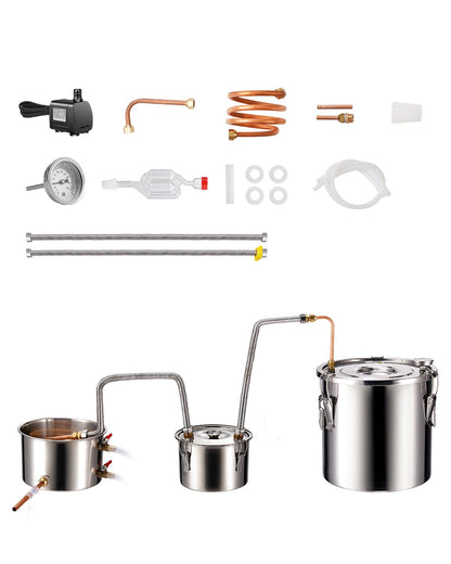 VEVOR Moonshine Still Water Alcohol Distiller 5Gal w/Thumper Keg & 8W Water Pump