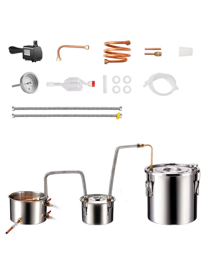 5Gal Alcohol Distiller Kit with Thumper Keg & Water Pump, Stainless Steel