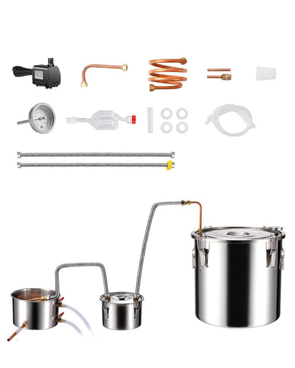 8 Gal Alcohol Distiller with Thumper Keg & Water Pump, Dual Condenser Kit