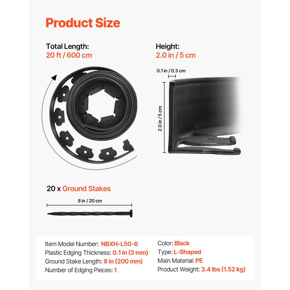 Landscape Edging 600 x 5 cm L-Shaped Durable Plastic Garden Border No Dig