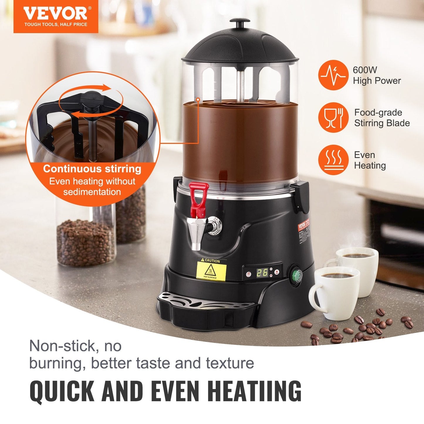 10L Electric Hot Chocolate Maker with Automatic Temperature Control, Black