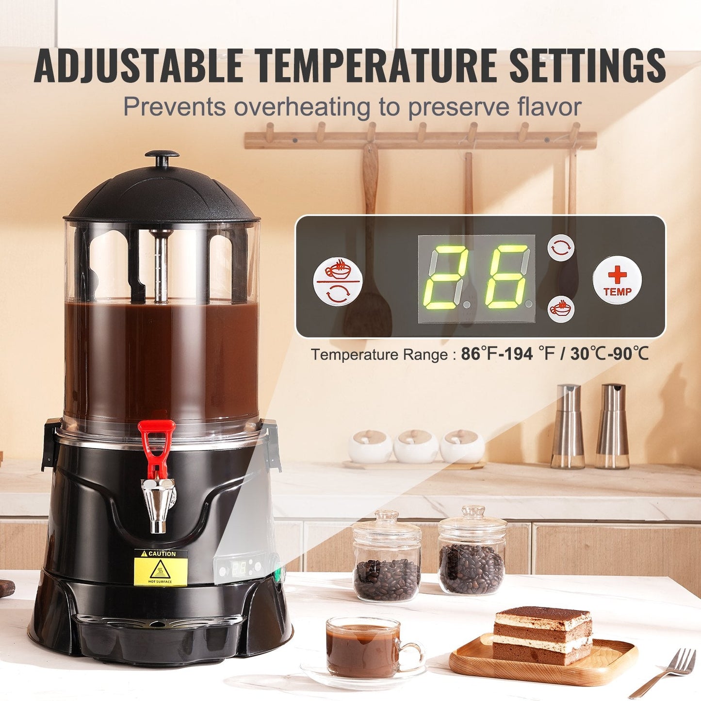 10L Electric Hot Chocolate Maker with Automatic Temperature Control, Black