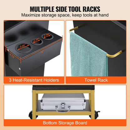 VEVOR Beauty Salon Storage Trolley Cart, Glass Top Hair Salon Station Cabinet for