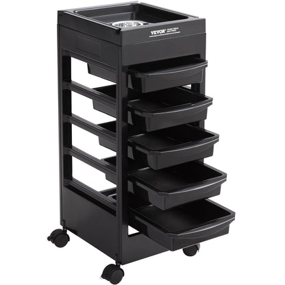 Beauty Salon Rolling Cart with 5 Drawers & Dryer Holder, 0.8m High, 27 kg Capacity