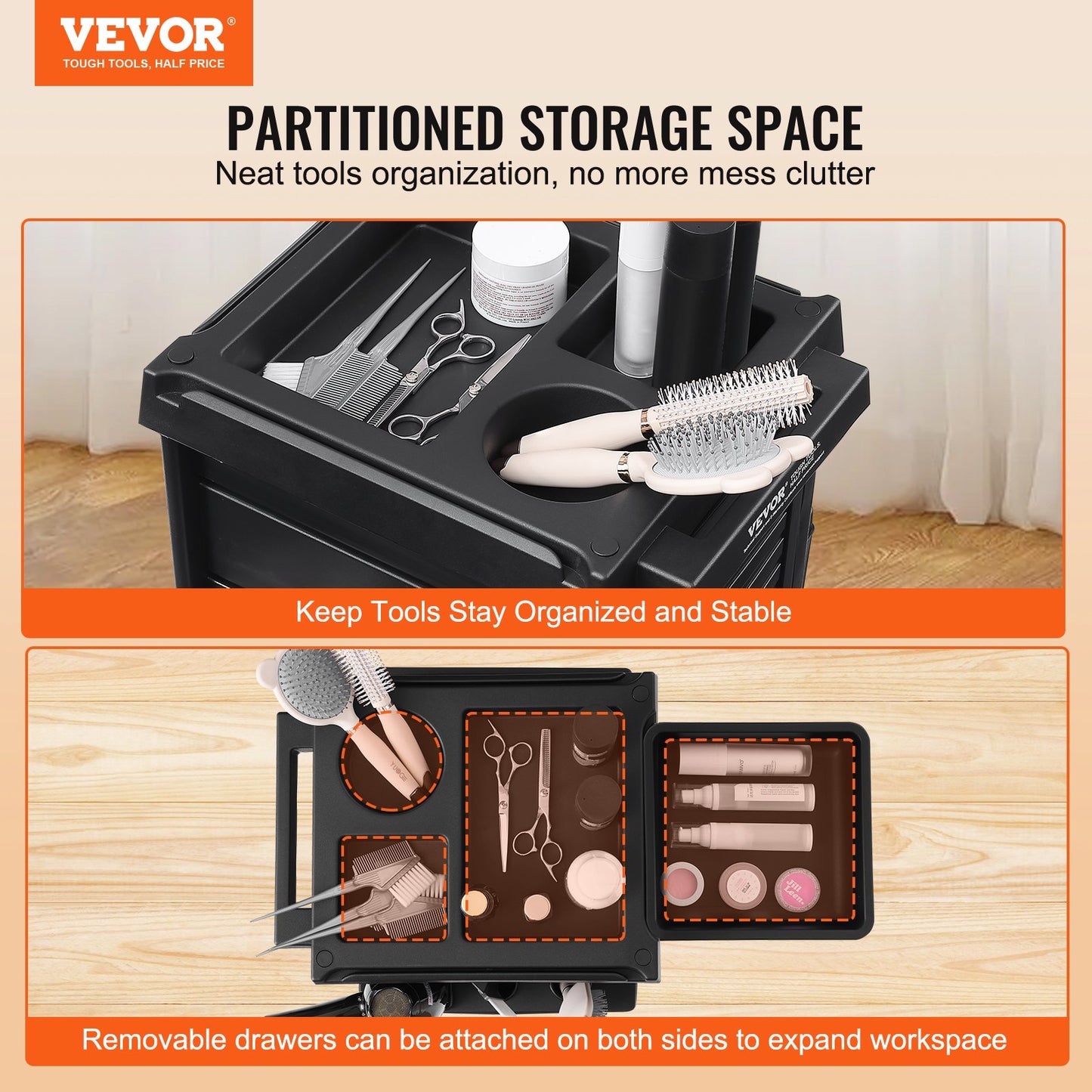 VEVOR Ultimate Salon Trolley Cart, Lockable Beauty Salon Cart for Stylist with 6