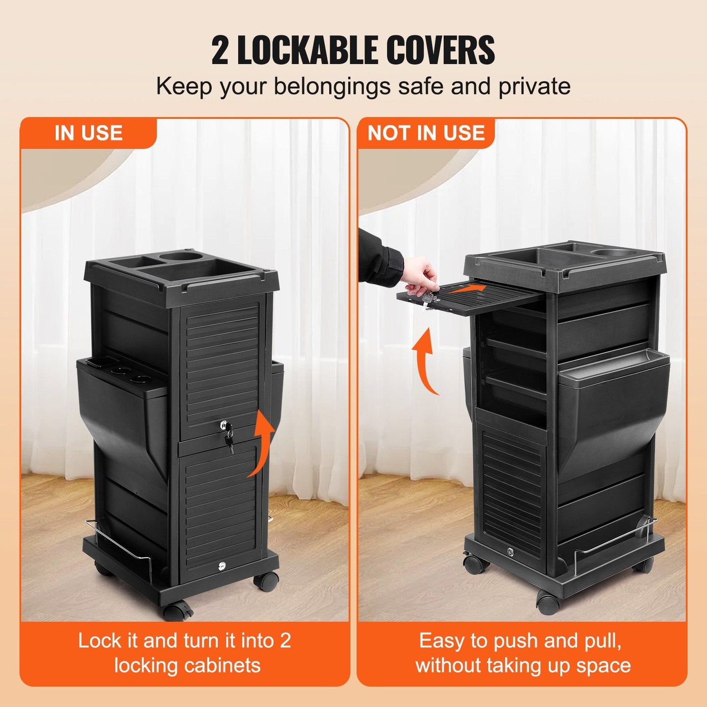 Lockable Beauty Salon Trolley Cart with 6 Removable Drawers & Tool Holder
