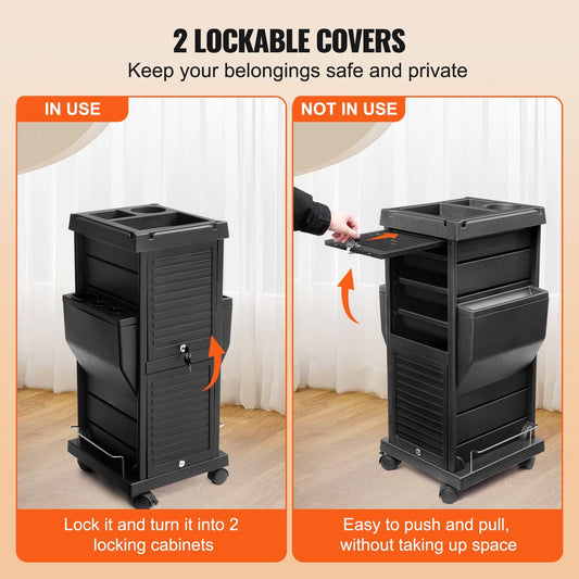 Lockable Beauty Salon Trolley Cart with 6 Removable Drawers & Tool Holder