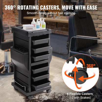 Lockable Beauty Salon Trolley Cart with 6 Removable Drawers & Tool Holder