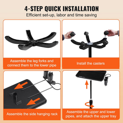 Adjustable Salon Tray Cart: 0.76-1.09m Height, Rolling with Lockable Wheels