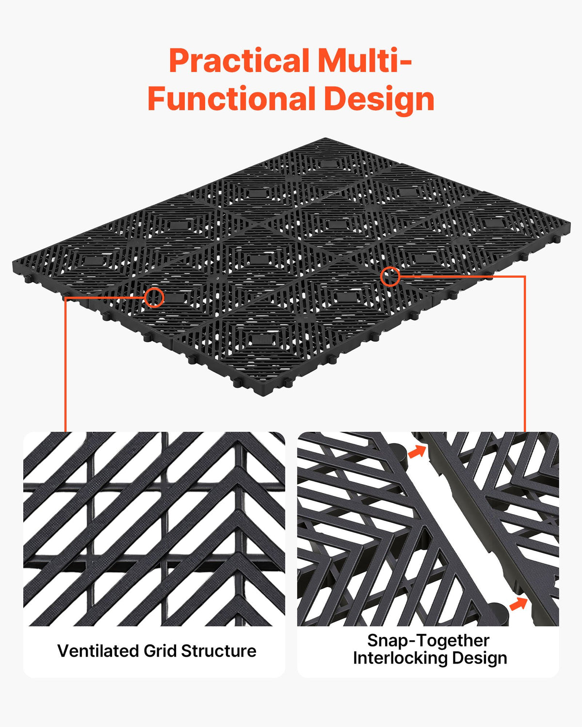 Plastic Pallets, 6 Pcs Plastic Pallets for Basement Storage, Nestable Lightweight Waterproof Storage Pad with Breathable Grid for Indoor Outdoor Supermarket Warehouse, 600 x 300 x 30 mm, Black