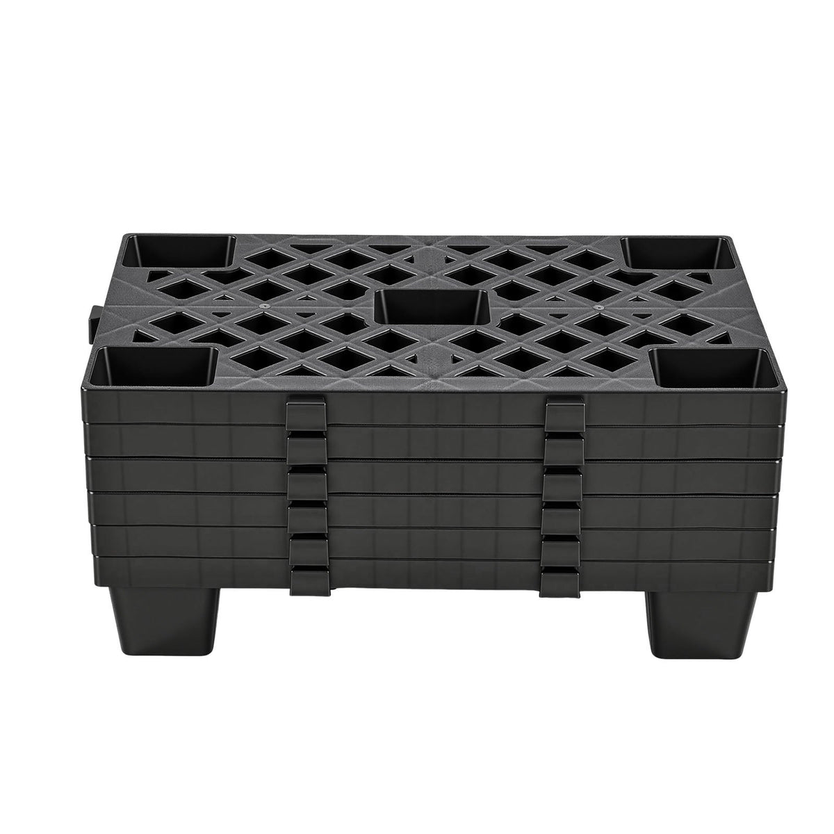 Plastic Pallets, 6 Pcs Plastic Pallets for Basement Storage, Nestable Lightweight Waterproof Storage Pad with Breathable Grid for Indoor Outdoor Supermarket Warehouse, 500 x 305 x 100 mm, Black