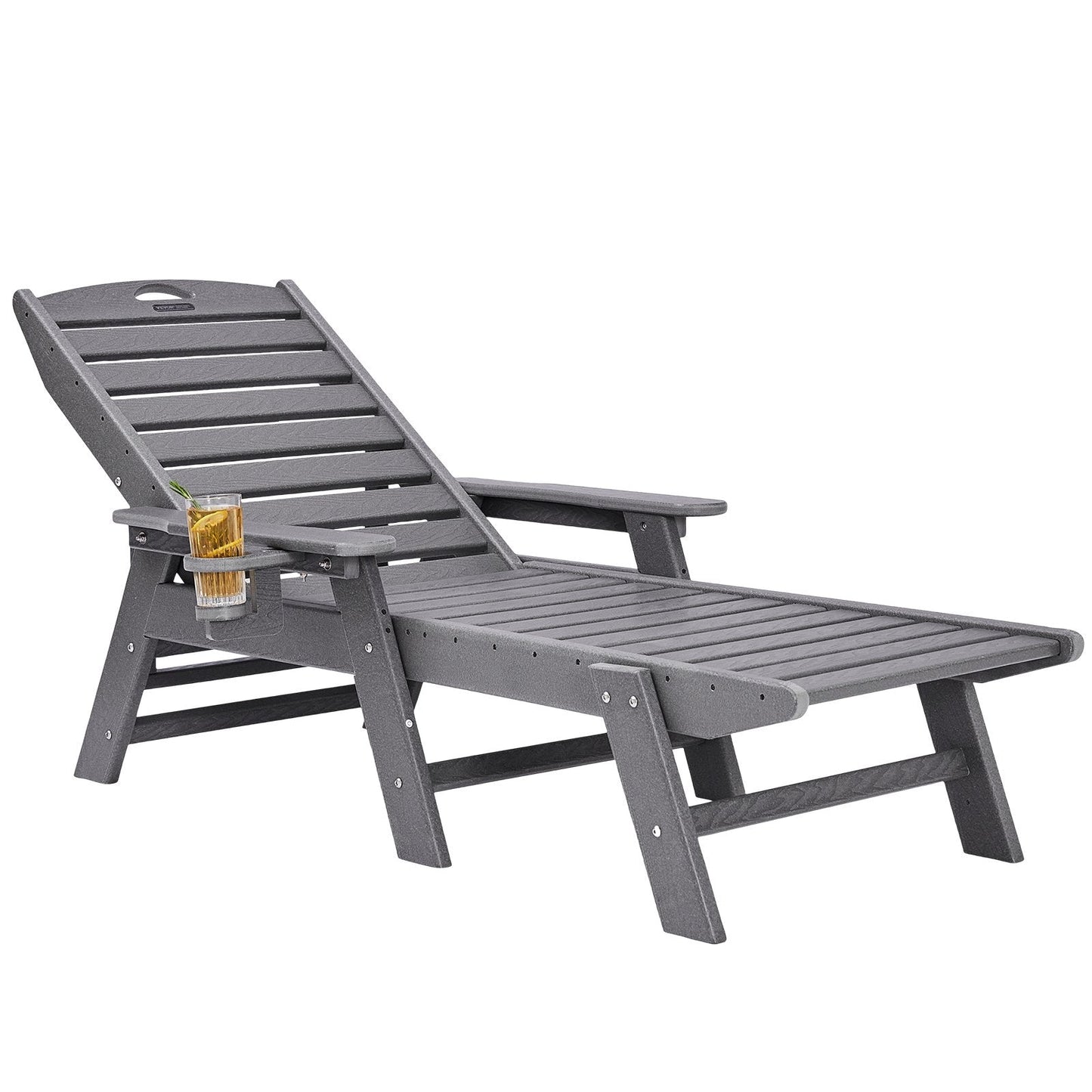 Gray Outdoor Adjustable Chaise Lounge Chair with 6 Reclining Positions, 23 kg