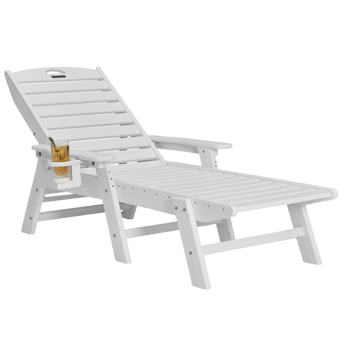 Outdoor White Chaise Lounge Chair, Adjustable Recliner with 6 Positions