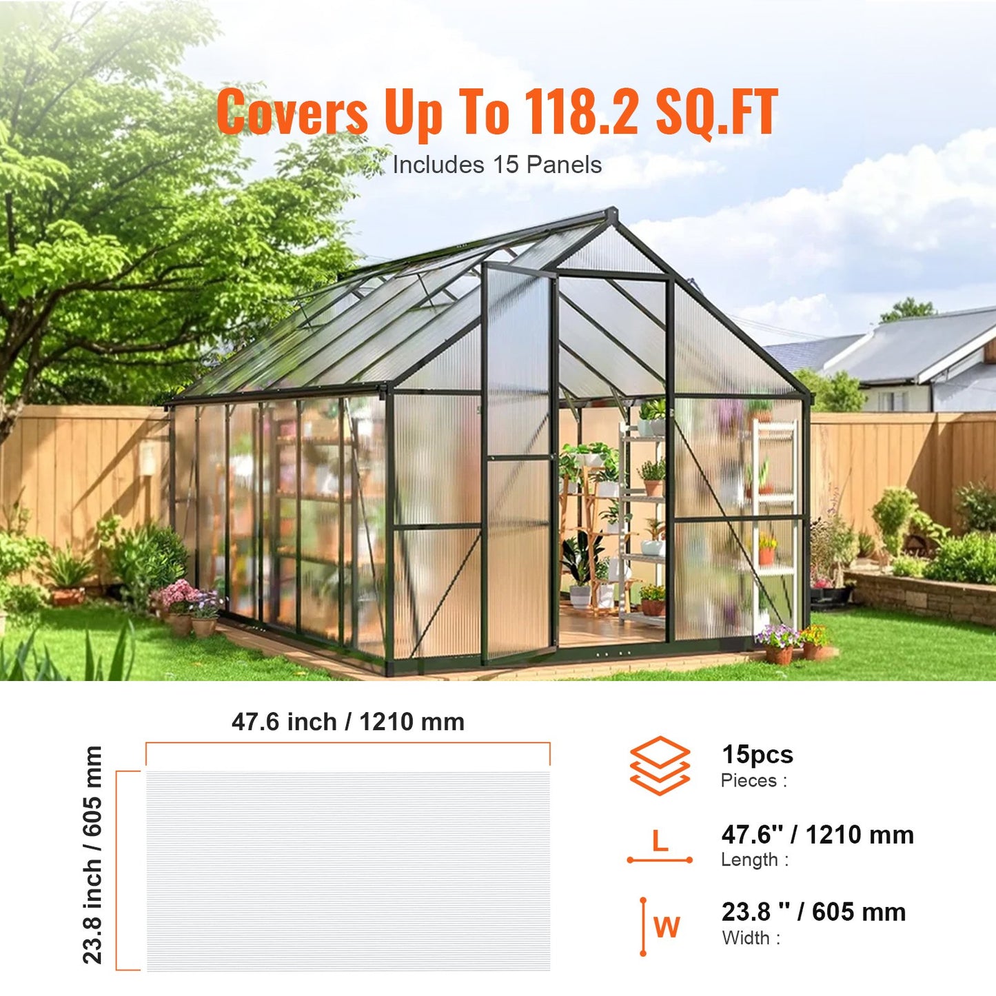 VEVOR 15 Pack Polycarbonate Greenhouse Panels 2' X 4' X 0.24'' Roof Sheets