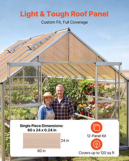 Roof Panels, 12Pcs Polycarbonate Roofing Panels Double Layer, High Impact Corrugated Plastic Greenhouse Replacement Cover, Waterproof for Gazebos, Chicken Coops, Home, Garden (1520 x 610 x 6 mm)