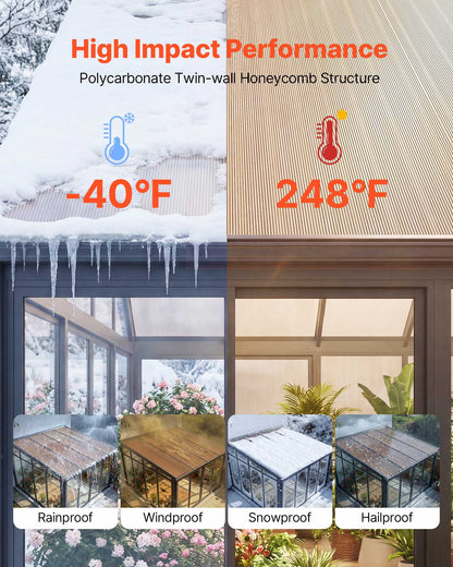 Roof Panels, 12Pcs Polycarbonate Roofing Panels Double Layer, High Impact Corrugated Plastic Greenhouse Replacement Cover, Waterproof for Gazebos, Chicken Coops, Home, Garden (1520 x 610 x 6 mm)