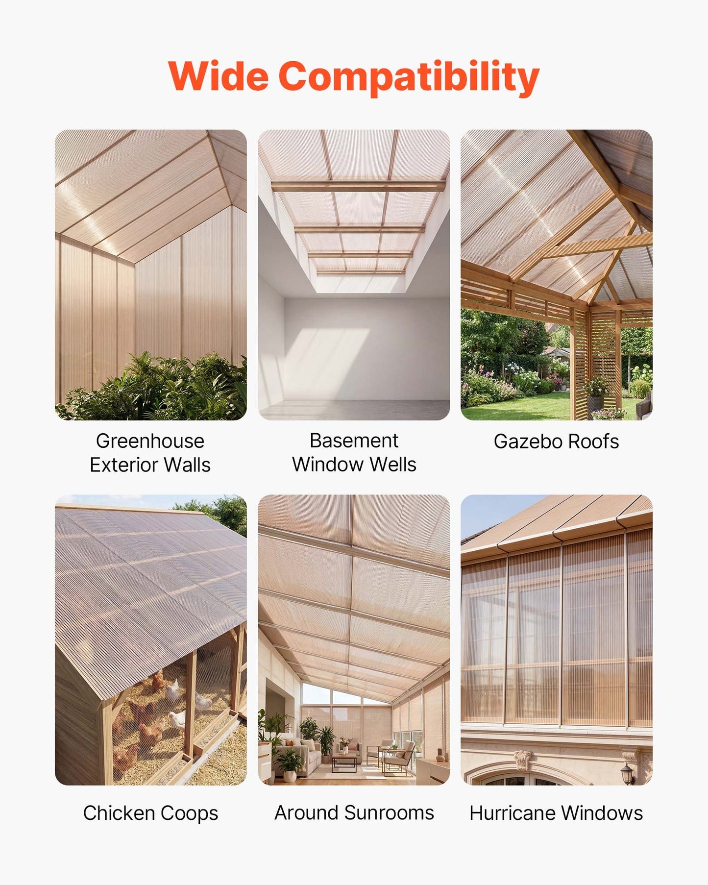 Roof Panels, 12Pcs Polycarbonate Roofing Panels Double Layer, High Impact Corrugated Plastic Greenhouse Replacement Cover, Waterproof for Gazebos, Chicken Coops, Home, Garden (1520 x 610 x 6 mm)