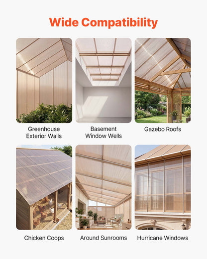 Roof Panels, 12Pcs Polycarbonate Roofing Panels Double Layer, High Impact Corrugated Plastic Greenhouse Replacement Cover, Waterproof for Gazebos, Chicken Coops, Home, Garden (1520 x 610 x 6 mm)