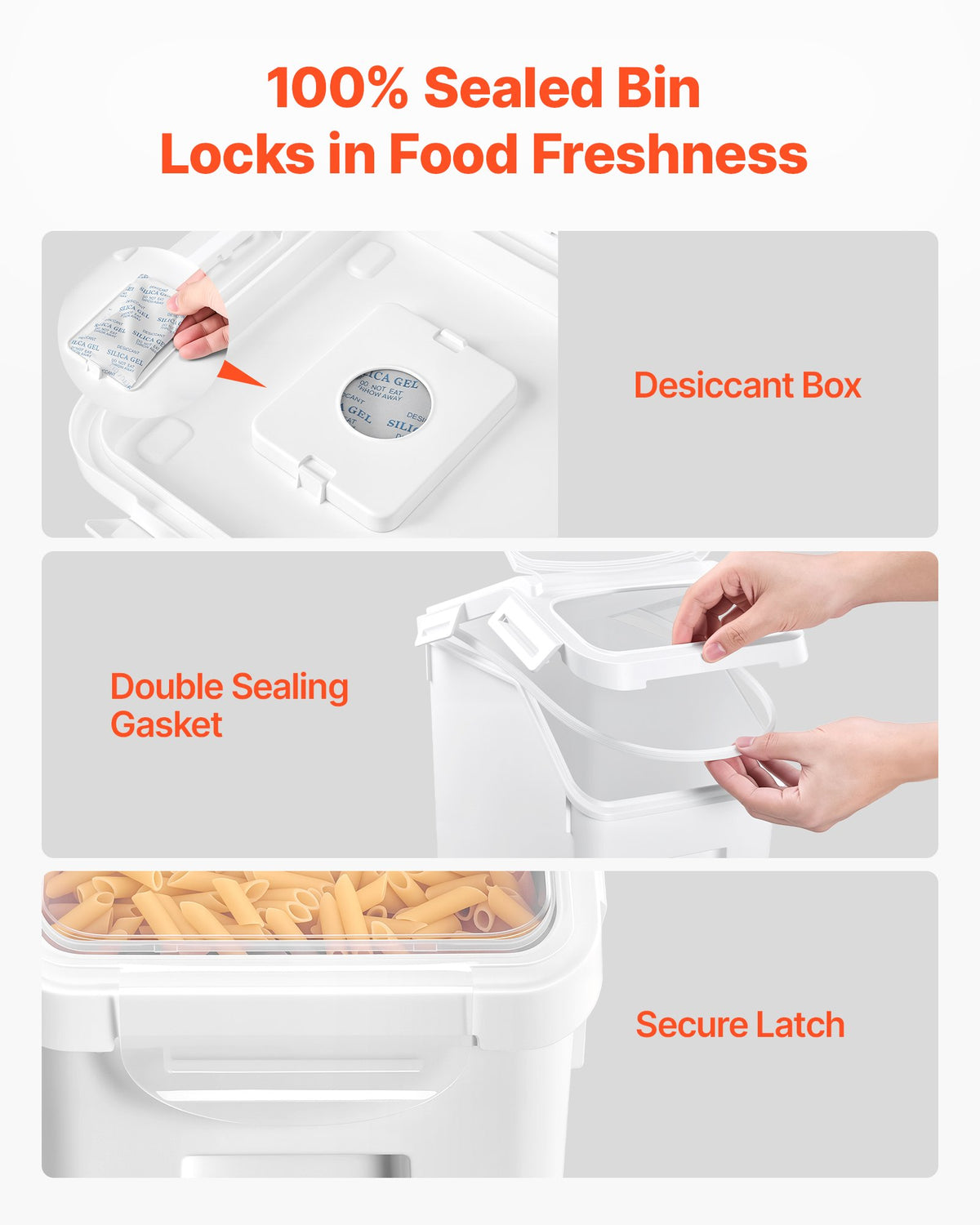 Rice Storage Container 4 Pack 15 L/3.96 Gal x 2 + 20 L/5.28 Gal x 2, for Kitchen Pantry, Stackable Large Dog Food Dispenser, Ingredient Grain Cereal Flour Bin with Measuring Cup, Airtight Lid