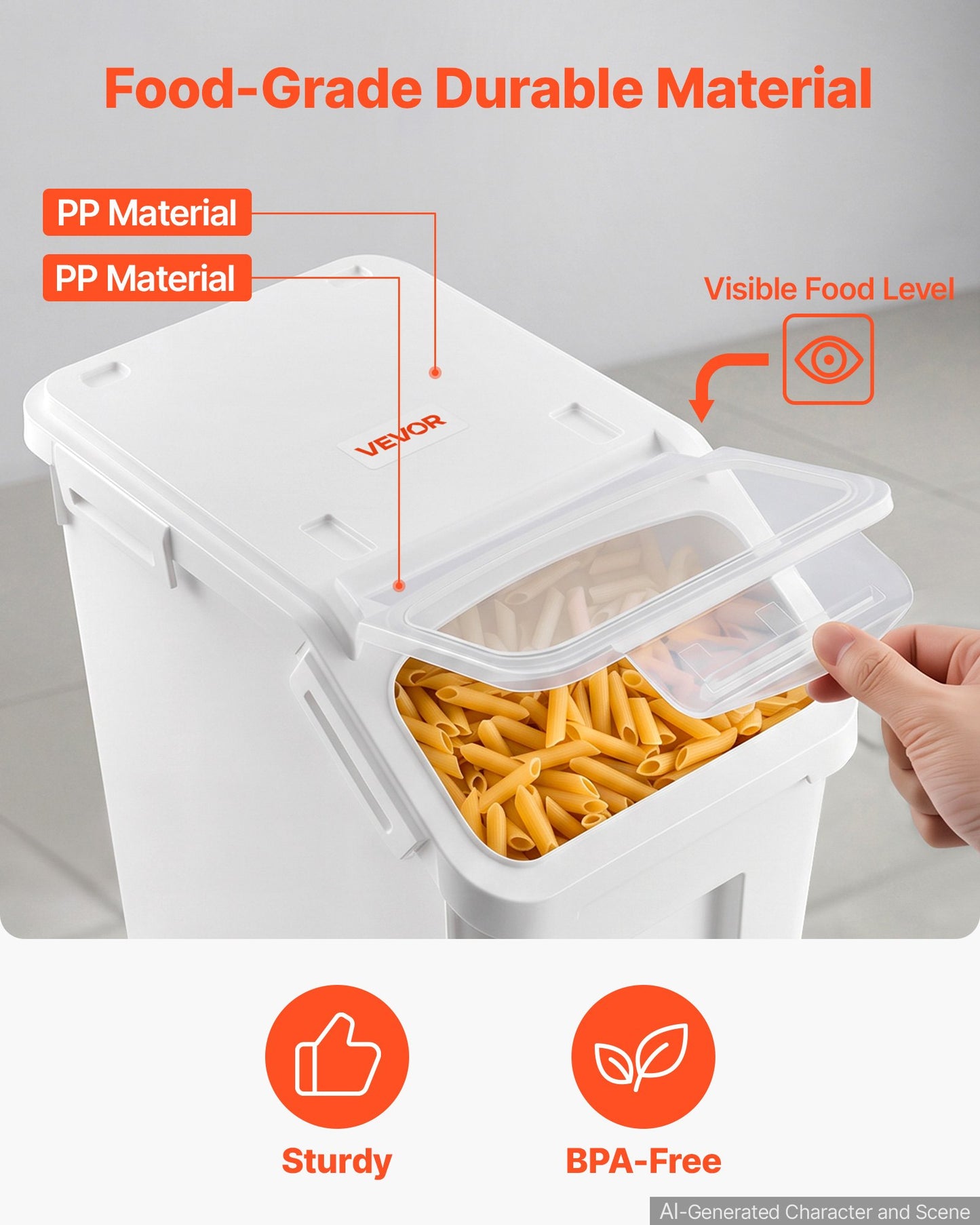 Rice Storage Container 4 Pack 15 L/3.96 Gal x 2 + 20 L/5.28 Gal x 2, for Kitchen Pantry, Stackable Large Dog Food Dispenser, Ingredient Grain Cereal Flour Bin with Measuring Cup, Airtight Lid