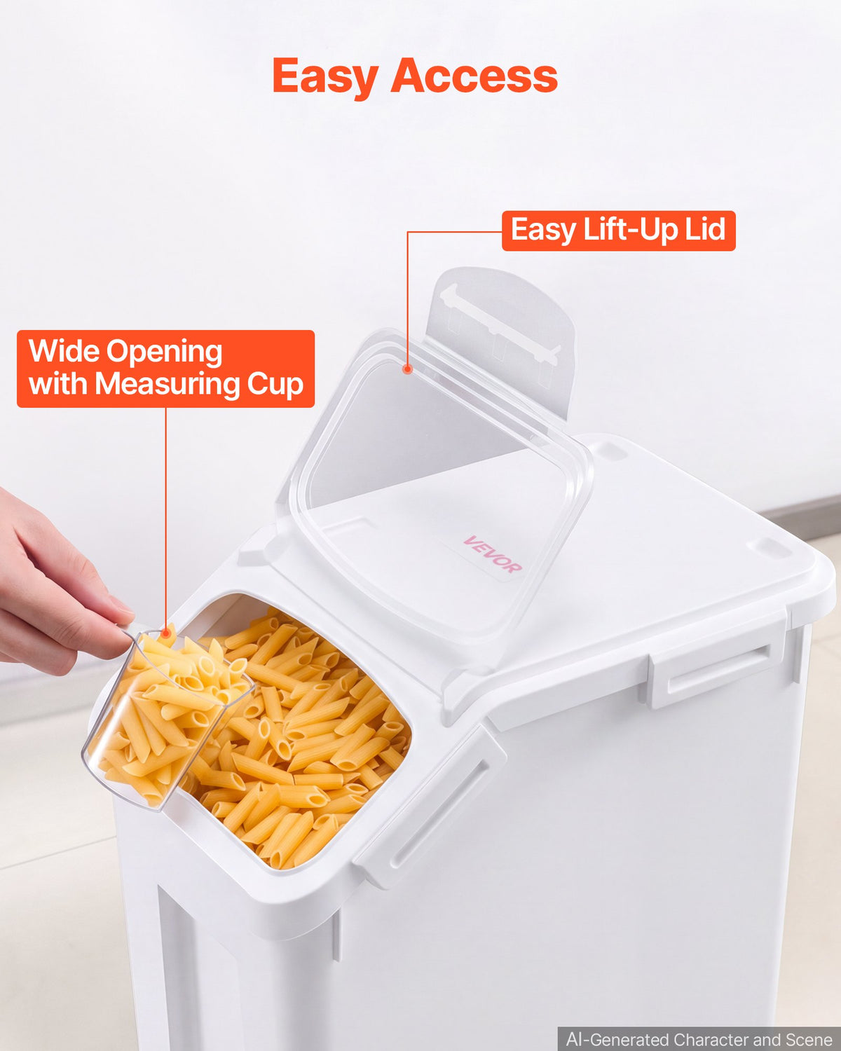 Rice Storage Container 4 Pack 15 L/3.96 Gal x 2 + 20 L/5.28 Gal x 2, for Kitchen Pantry, Stackable Large Dog Food Dispenser, Ingredient Grain Cereal Flour Bin with Measuring Cup, Airtight Lid