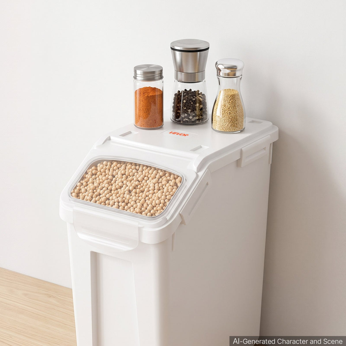Rice Storage Container 4 Pack 15 L/3.96 Gal x 2 + 20 L/5.28 Gal x 2, for Kitchen Pantry, Stackable Large Dog Food Dispenser, Ingredient Grain Cereal Flour Bin with Measuring Cup, Airtight Lid