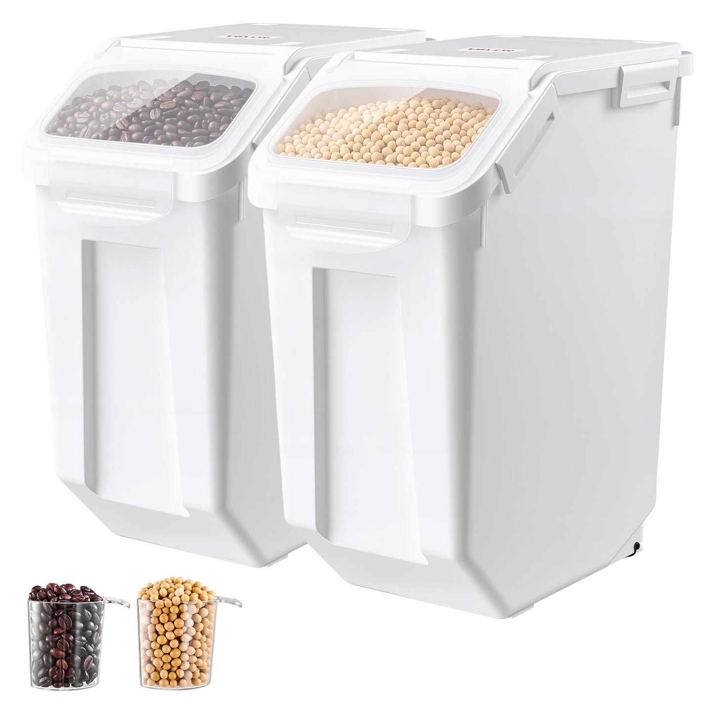 Rice Storage Container 2 Pack 20 L/5.28 Gal 14 kg Dog Food Dispenser, for Kitchen Pantry, Stackable Large Ingredient Grain Cereal Flour Bin, Pet Food Container with Measuring Cup, Airtight Lid