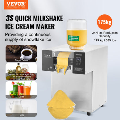 VEVOR Commercial Snowflake Ice Machine 385LBS/24H Stainless Steel for Ice Cream