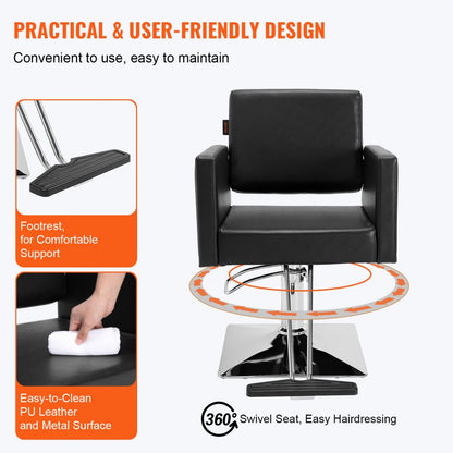 VEVOR Salon Chair, Barber Chair for Hair Stylist, Styling Chair with Heavy Duty Hydraulic Pump, 360° Swivel Hair Salon Chair with Footrest for Beauty Spa Shampoo, Max Load Weight 330 lbs, Black