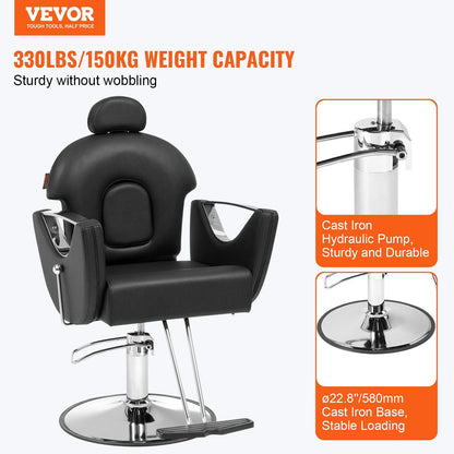 Hydraulic Recliner Barber Chair for Stylists, 360° Swivel, 150 kg Capacity