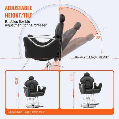 Hydraulic Recliner Barber Chair for Stylists, 360° Swivel, 150 kg Capacity