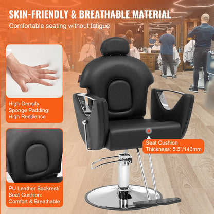 Hydraulic Recliner Barber Chair for Stylists, 360° Swivel, 150 kg Capacity