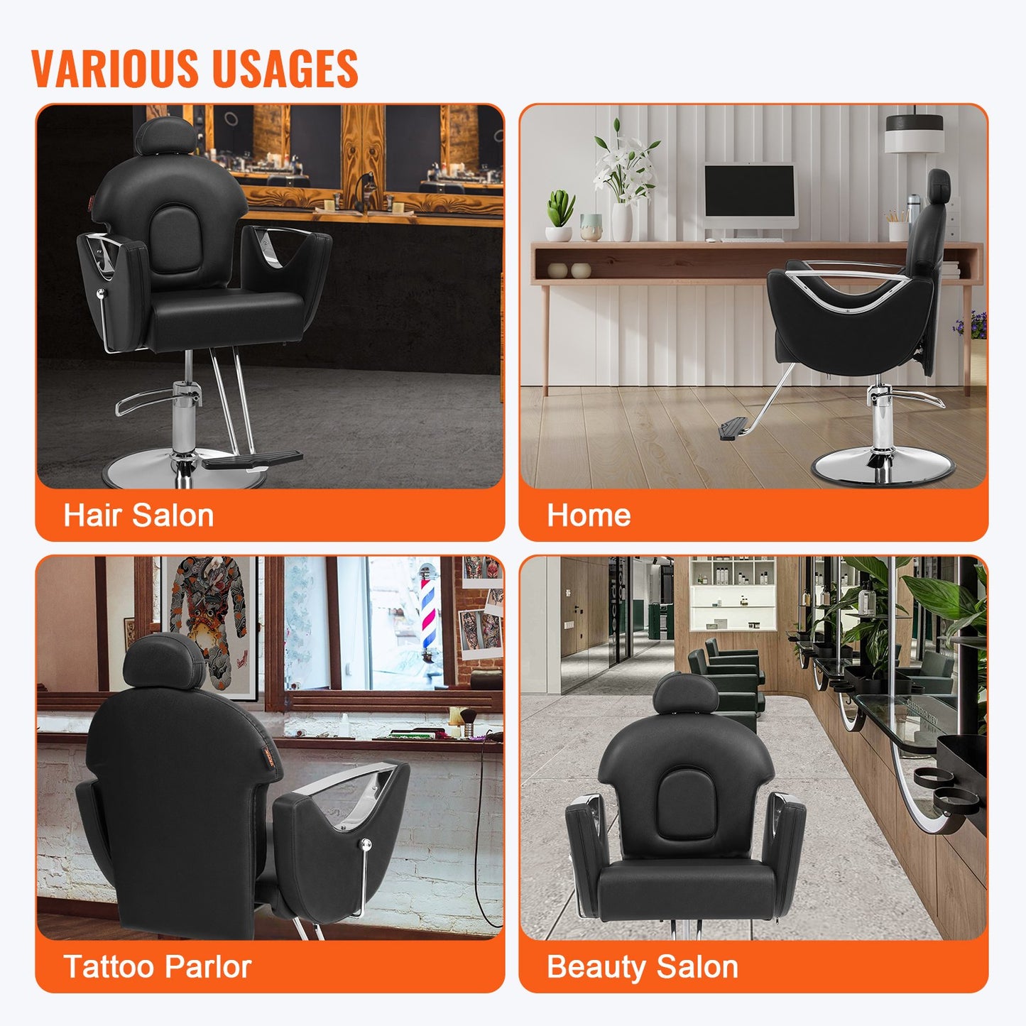 VEVOR Salon Chair, Hydraulic Recliner Barber Chair for Hair Stylist, 360 Degrees