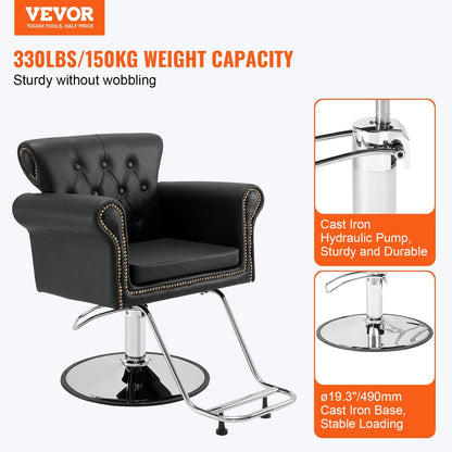 Heavy Duty Barber Chair with Hydraulic Pump, 360° Swivel, 150 kg Capacity