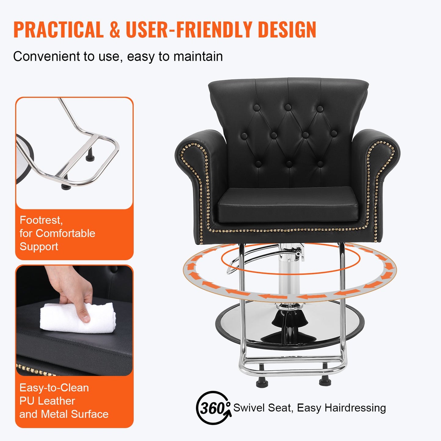 VEVOR Salon Chair, Barber Chair for Hair Stylist, Styling Chair with Heavy Duty