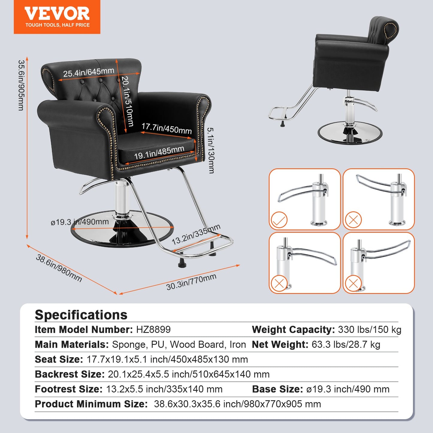 VEVOR Salon Chair, Barber Chair for Hair Stylist, Styling Chair with Heavy Duty