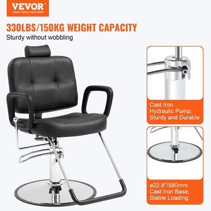 VEVOR Salon Chair, Hydraulic Recliner Barber Chair for Hair Stylist, 360 Degrees
