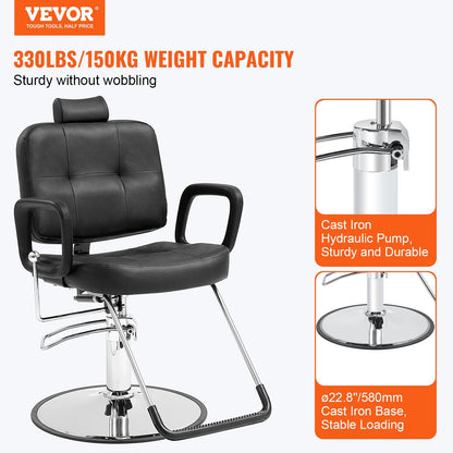 Hydraulic Reclining Salon Chair for Hair Stylists, 360° Swivel, 150 kg Capacity