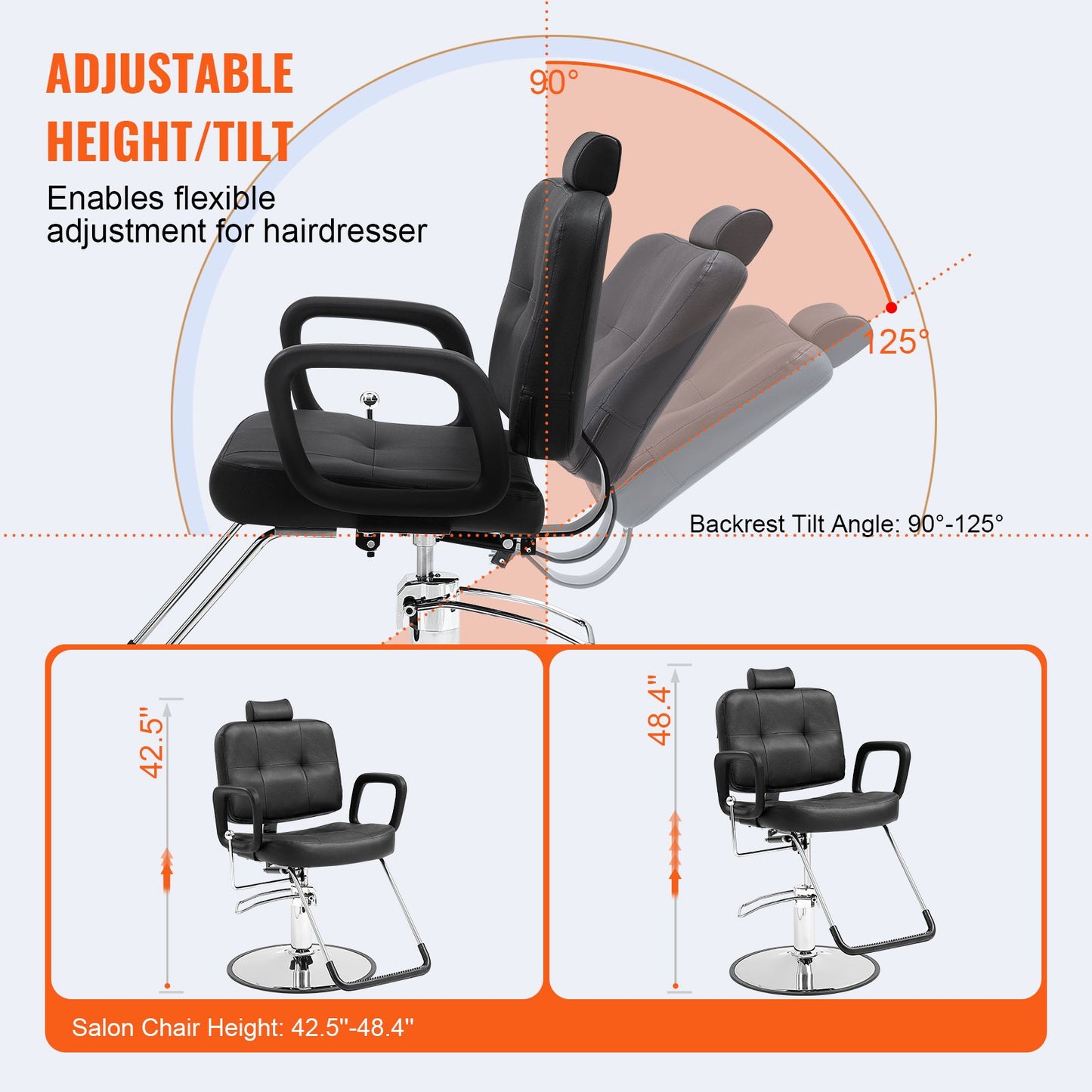 VEVOR Salon Chair, Hydraulic Recliner Barber Chair for Hair Stylist, 360 Degrees