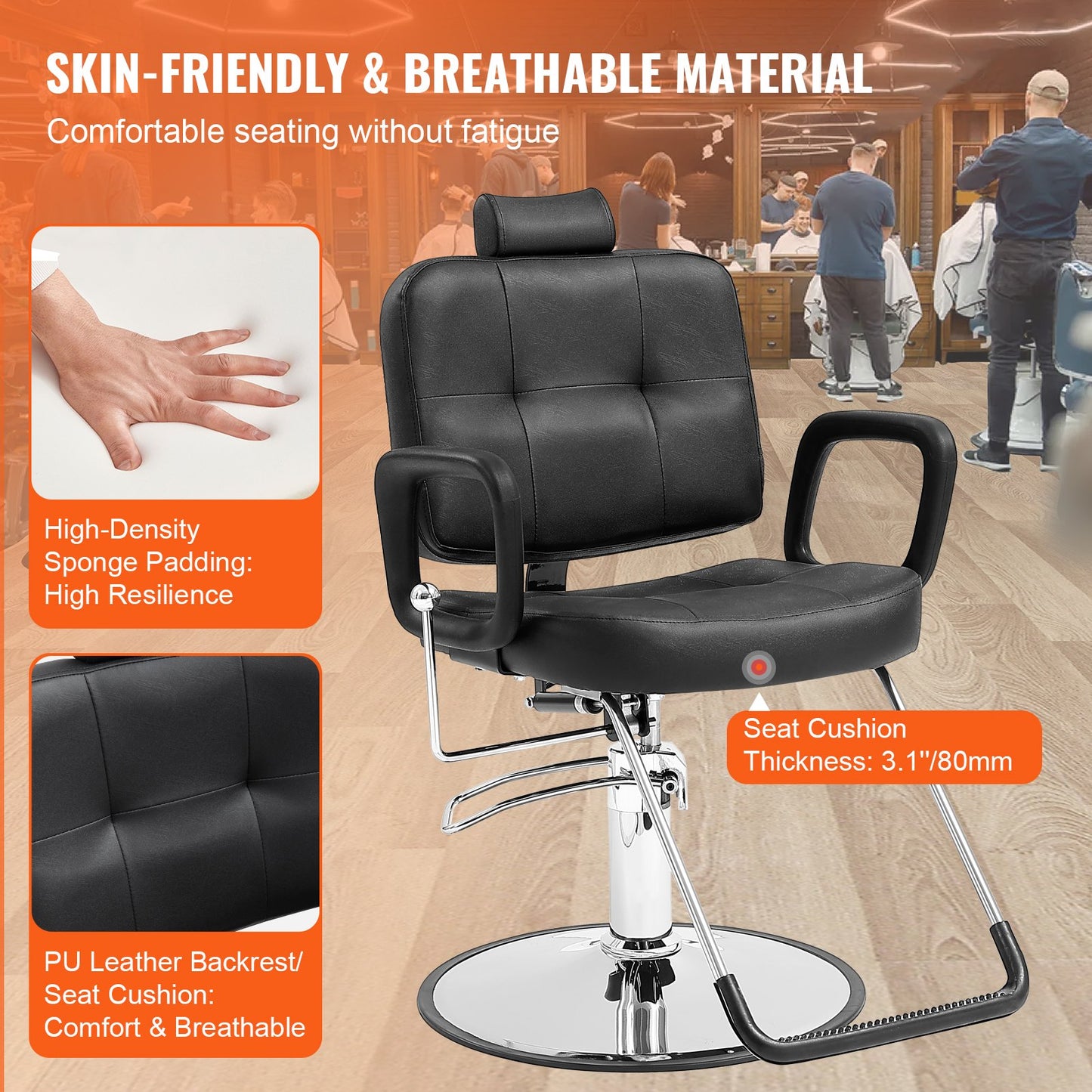 VEVOR Salon Chair, Hydraulic Recliner Barber Chair for Hair Stylist, 360 Degrees