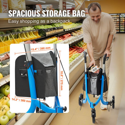 3 Wheels Rollator Walker for Seniors, Lightweight Aluminum Foldable Rolling Walker with Adjustable Handle, Outdoor Trio 