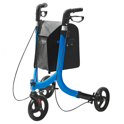 3 Wheels Rollator Walker for Seniors, Lightweight Aluminum Foldable Rolling Walker with Adjustable Handle, Outdoor Trio 