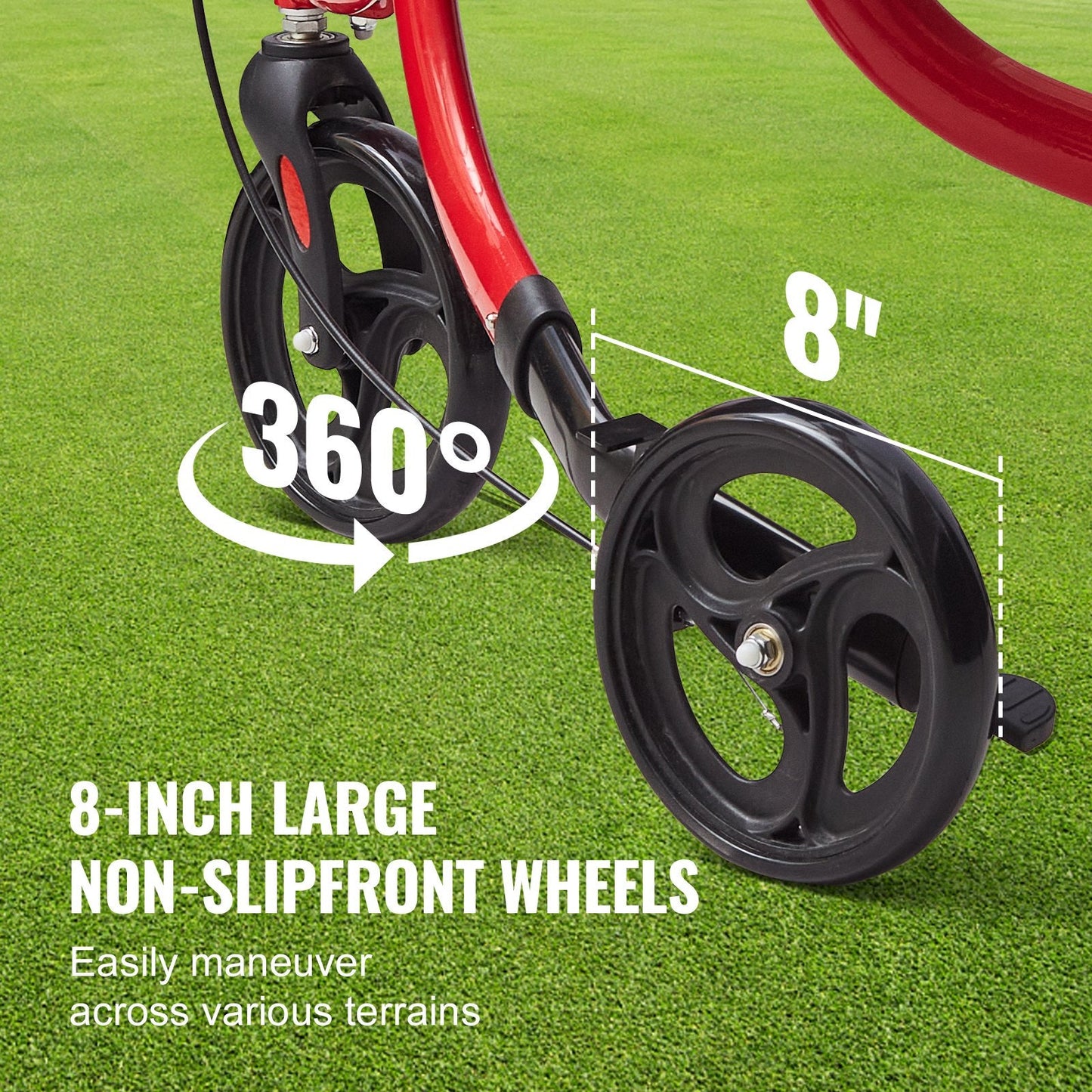 Lightweight Foldable 3-Wheel Walker for Seniors with Adjustable Handle, Red