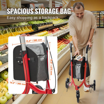 Lightweight Foldable 3-Wheel Walker for Seniors with Adjustable Handle, Red