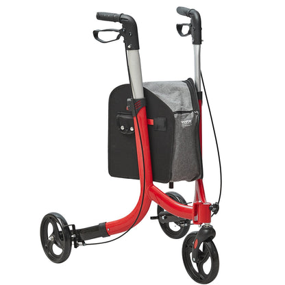 Lightweight Foldable 3-Wheel Walker for Seniors with Adjustable Handle, Red
