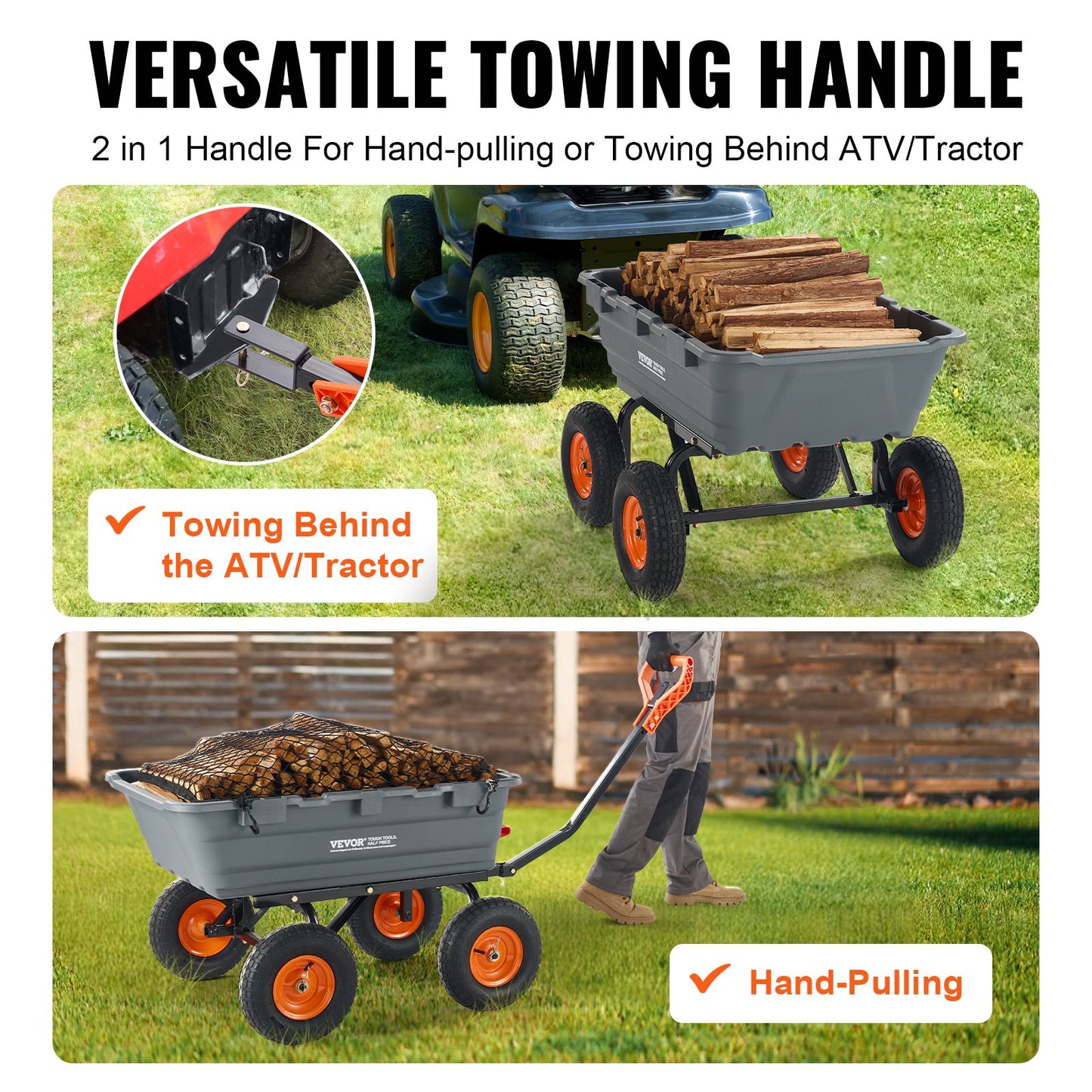 VEVOR Dump Cart, Poly Garden Dump Cart with Easy to Assemble Steel Frame, Dump Wagon