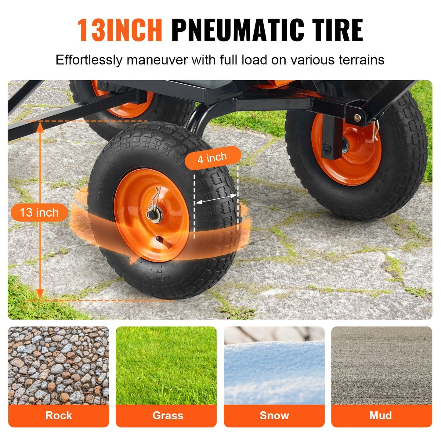 Heavy-Duty Poly Garden Dump Cart with Convertible Handle, 544kg Capacity, 0.33m Tires
