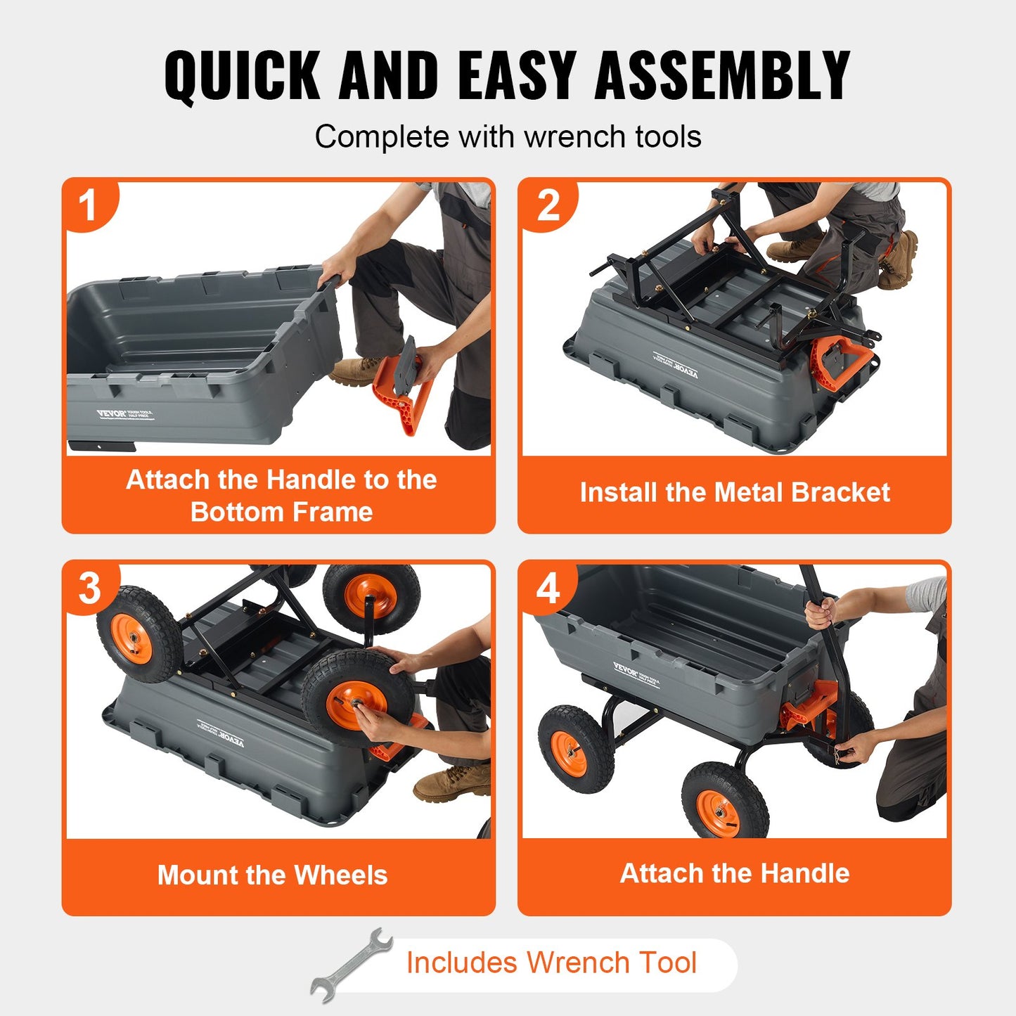 VEVOR Dump Cart, Poly Garden Dump Cart with Easy to Assemble Steel Frame, Dump Wagon