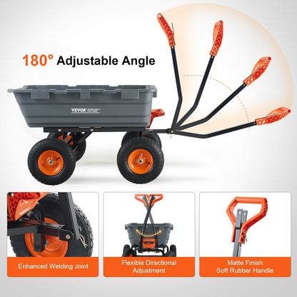 Heavy-Duty Poly Garden Dump Cart with Convertible Handle, 544kg Capacity, 0.33m Tires