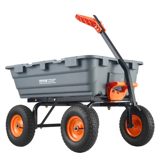 VEVOR Dump Cart, Poly Garden Dump Cart with Easy to Assemble Steel Frame, Dump Wagon